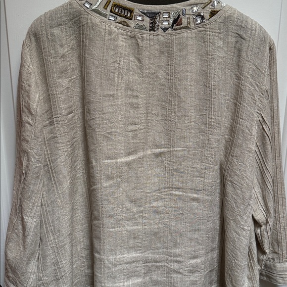 CHICO'S Jacket with Tan Gold Metallic Fabric Embroidery & Beading Womens 3 XL 16 - Picture 16 of 17